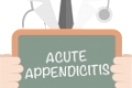 minimalistic illustration of a doctor holding a blackboard with Acute Appendicitis text, eps10 vector